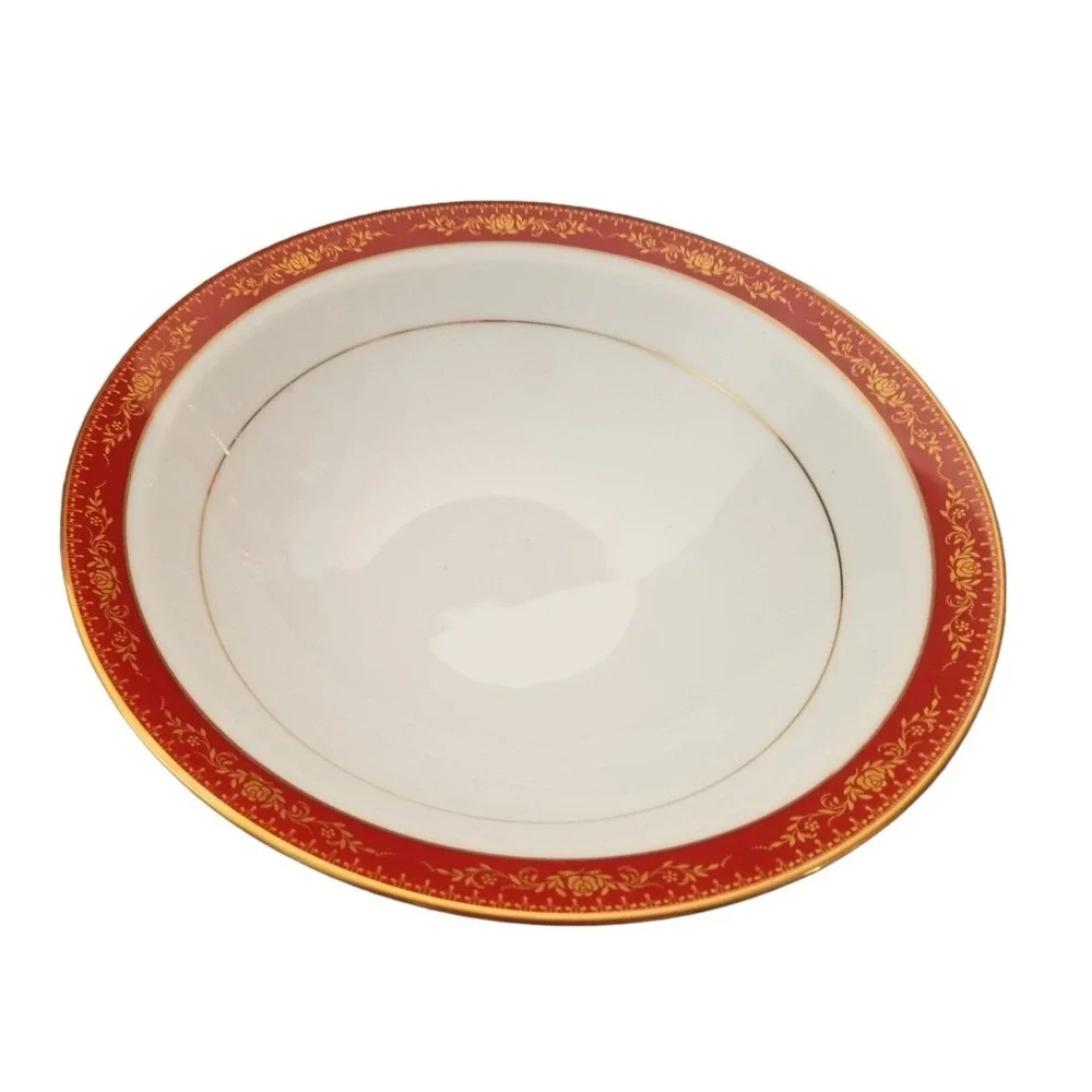 1960s Noritake China Goldhill 10in Rimmed Salad soup Plate #6613 Red Gold VTG